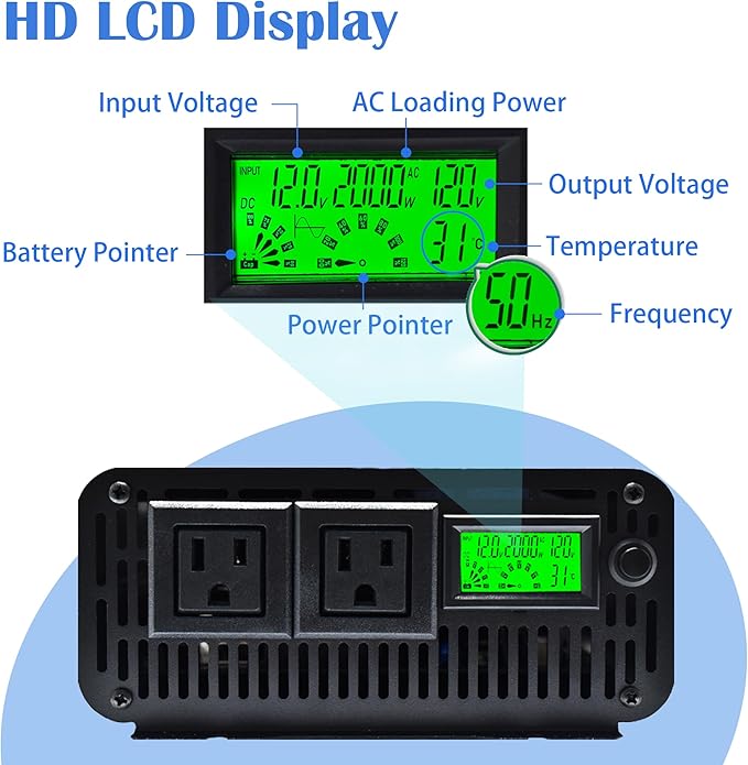 Power Inverter 2500 Watt,Vehicles 12V to 110V Converter 2500w,Power Adapter,Pure Sine Wave Inverter for Car,RV,Solar,Truck,Camping Gear,with LCD Display