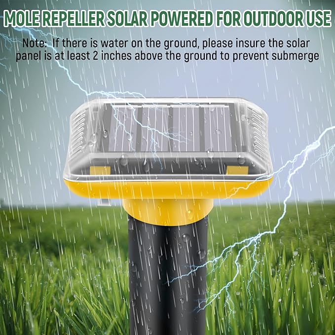 Mole Repellent Solar Powered,2025 Upgraded Gopher Repellent Ultrasonic Solar Powered,Vole Repeller Outdoor for Lawns Garden Yard,Gopher Trap Killer for Mole,Snake (Yellow,2 Pack)