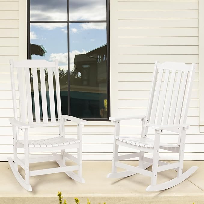 Outdoor Rocking Chair, Oversized All Weather High Back Porch Rocker, Patio Rockers for Outside