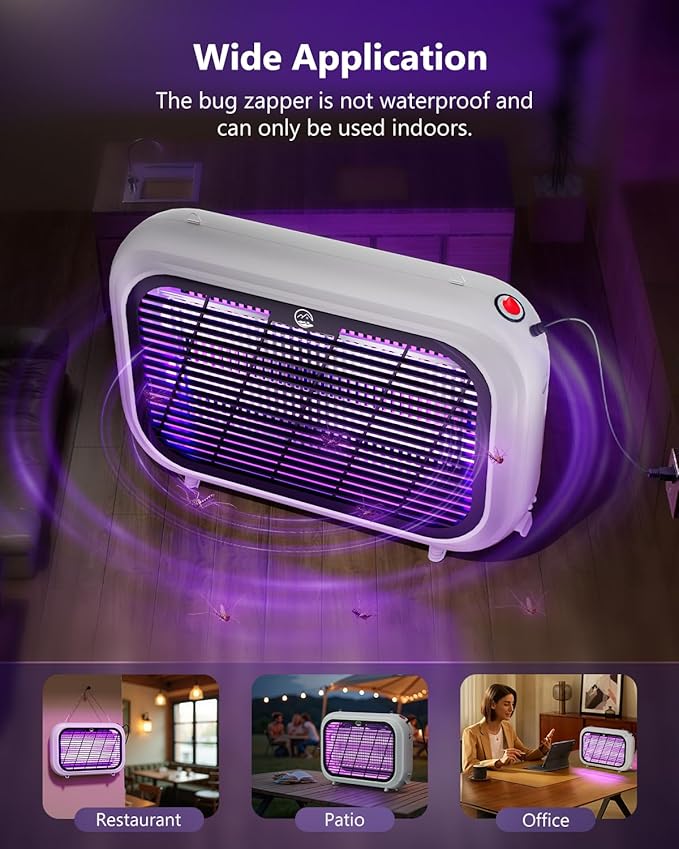 Bug Zapper Indoor, High Voltage Electric Mosquito Zapper, Durable Fly Trap Mosquito Trap, Fly Zapper with Removable Washable Tray for Home Patio Backyard, Including 2 Replacement Bulbs