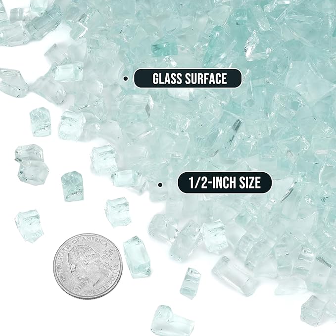 Skyflame High Luster 10-Pound Regular Fire Glass for Fire Pit Fireplace Garden Landscaping Crystal Ice 1/2" Size