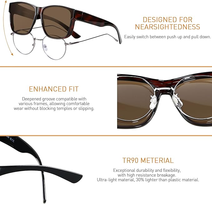 ANDWOOD Fit Over Glasses Polarized Sunglasses for Women Men Oversized Square Shades UV400 Protection