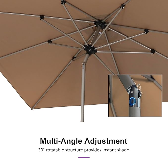PURPLE LEAF 6.5' x 6.5' Square Patio Umbrella with Tilt Adjustment, Outdoor Table Umbrella Champagne Aluminum Frame, Market Umbrella Pool Umbrella for Deck Garden, Patio, or Lawn