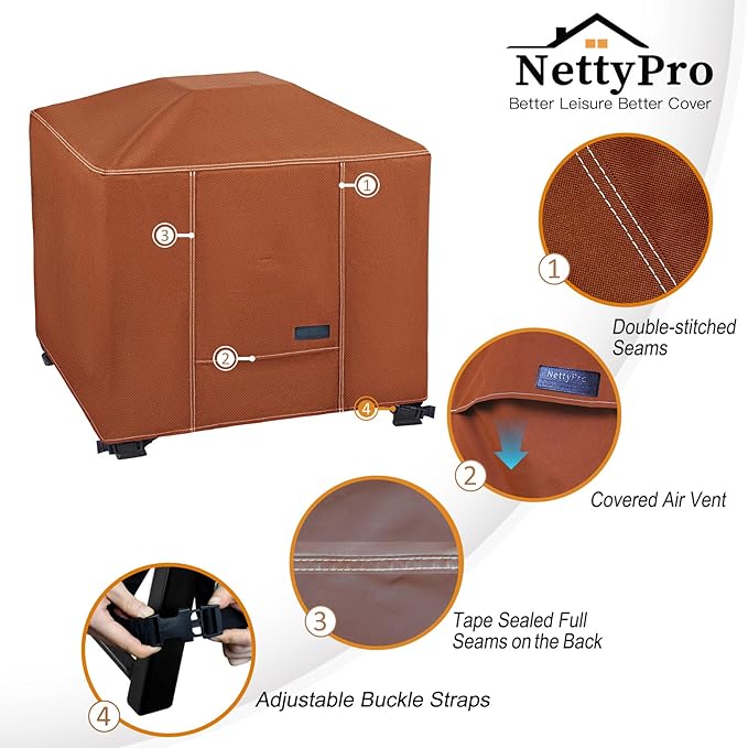 NettyPro Fire Pit Cover Square Waterproof Outdoor Firepit Cover for Gas Propane Fire Pit Table, 36 x 36 x 24 inch, Brown