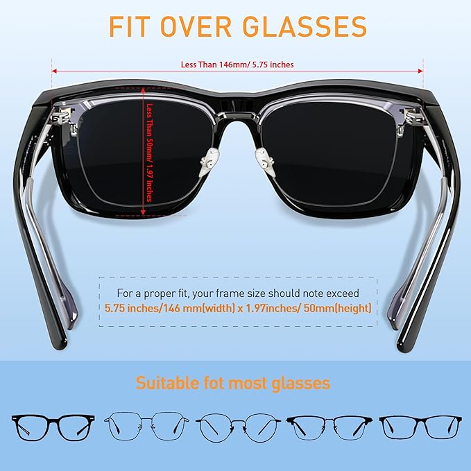 ANDWOOD Fit Over Glasses Polarized Sunglasses for Women Men Oversized Square Shades UV400 Protection