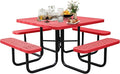 Sunnibety 8-Person Picnic Tables for Outdoors, Industrial 46" Expanded Metal Square Picnic Table with 4 Benches & Umbrella Hole, Outside Table and Bench Set for Garden, Backyard, Porch, Patio, Red