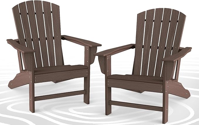 BRIOPAWS Adirondack-Chairs-Set of 2 | Brownwood Grain |Fire Pit Chair | Oversized | HDPE Plastic | Weather Resistant | for Deck Outdoor Poolside Campfire