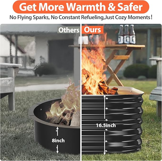 16.5''Tall Fire Pit Ring for Outside - 27IN Heavy Duty Square Wood Burning Firepit &Outdoor Fireplaces,High Heat Resistant,Galvanized Steel Metal Bonfire Pits Portable for Camping,Backyard,Beach,Patio