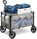 Sekey Wagon Cart with Wheels with 220LBS Capacity,Heavy Duty Wagon Carts Foldable with Drink Holders,Lightweight Utility Portable Cart for Grocery, Shopping, Garden, Camping. Gray