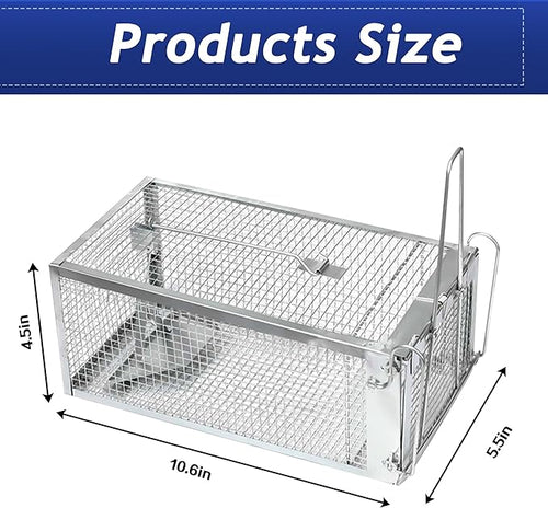2 Pack Humane Rat Traps - Rodent Trap for Squirrel Mouse Mice, Live Rat Traps Catch and Release for Indoors and Outdoors-（10.6 * 5.5 * 4.7in）