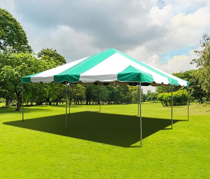 Party Tents Direct 20'x20' Weekender West Coast Tent Frame Party Tent (Green/White) PVC Top with Storage Bag - Tents for Parties, Weddings, Birthdays, Banquets, Fiestas, Workshop, Outdoor Event