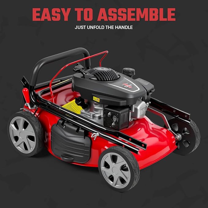 3-in-1 Self-Propelled Lawn Mower, 131cc Gas Engine, Push Mower with 50L Grass Catcher, Adjustable Cutting Height (25-75mm), Rear-Wheel Drive Lawn Mower for Easy Maneuvering (Red)