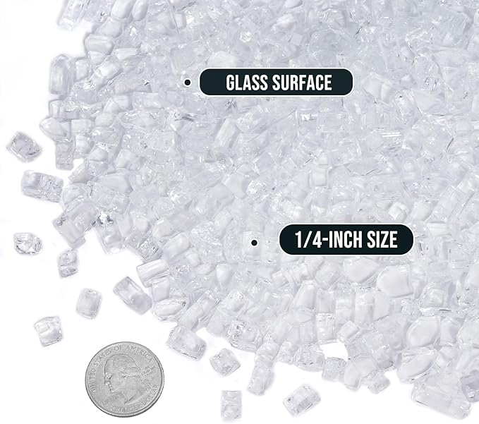 Skyflame High Luster 10-Pound Regular Fire Glass for Fire Pit Fireplace Garden Landscaping Platinum 1/4" Size