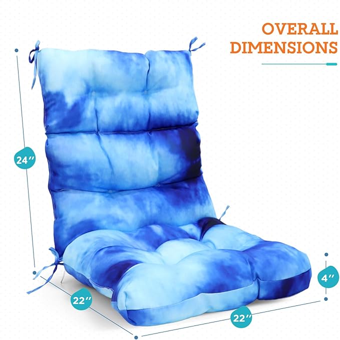 EAGLE PEAK Tufted Outdoor/Indoor High Back Patio Chair Cushions, Set of 2, 46'' x 22'', Tie Dye Blue