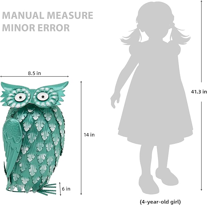 Ultym 16.8" Metal Owl Statue - Handmade Cute Bird Sculpture for Yard & Garden Decor, Boho Home Accent for Shelf, Desk, Living Room, Bedroom, Office, Nice Gift for Bird Lovers