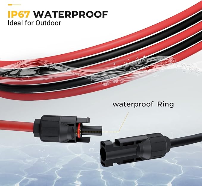 BougeRV 20 Feet 12AWG Solar Extension Cable with Female and Male Connector with Extra Pair of Connectors Solar Panel Adaptor Kit Tool (20FT Red + 20FT Black)