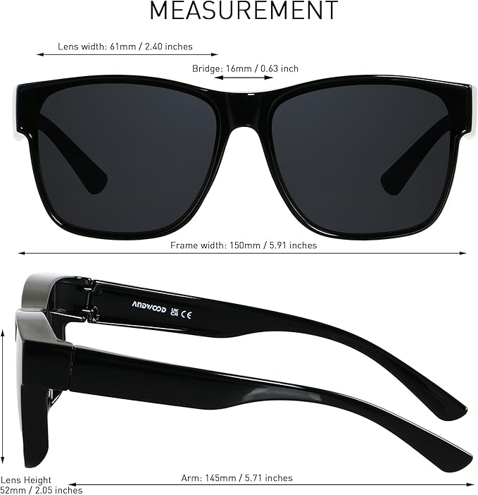ANDWOOD Fit Over Glasses Polarized Sunglasses for Women Men Oversized Square Shades UV400 Protection