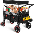 Collapsible Canopy Wagon, Foldable Wagon Stroller with 330LBS, Heavy Duty Cart with Shock-Absorbing Wheels, Adjustable Push Pulling Handles for Camping, Garden, Sports, Shopping, Black