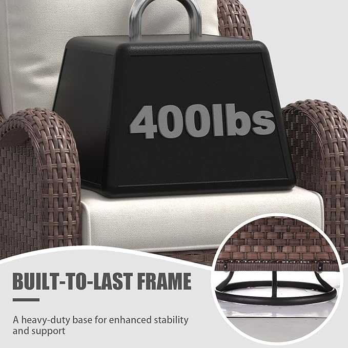 LayinSun 7 Pieces Outdoor Patio Furniture Set, Rattan Wicker Sectional Swivel Rocker Chairs Sets with Ottomans, Swivel Glider Chairs and Coffee Table