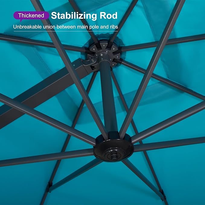 PURPLE LEAF 11' X 15' Rectangle Patio Umbrella Large Cantilever Outdoor Aluminum Offset Umbrella with 360° Rotation Cantilever Umbrella with Base Included for Garden Deck Backyard Pool Turquiose Blue