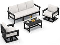 SERWALL HDPE Outdoor Patio Furniture Set, All-Weather 3-Seater Couch with 2 Single Seat Swivel Sofas with Thick Cushions for Lawn, Deck, Black Frame with Beige Cushions