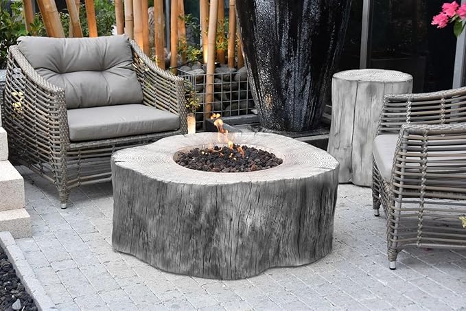 Elementi Lunar Bowl Cast Concrete Fire Table Bundle, Outdoor Fire Pit Fire Table Patio Furniture, Dark Gray (Liquid Propane Gas)