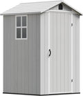 Devoko 4x4 FT Outdoor Shed, Compact & Secure Plastic Resin Storage with Lockable Door, Features Built-in Floor & Window for All-Weather Garden, Patio, and Poolside Organization, Light Gray