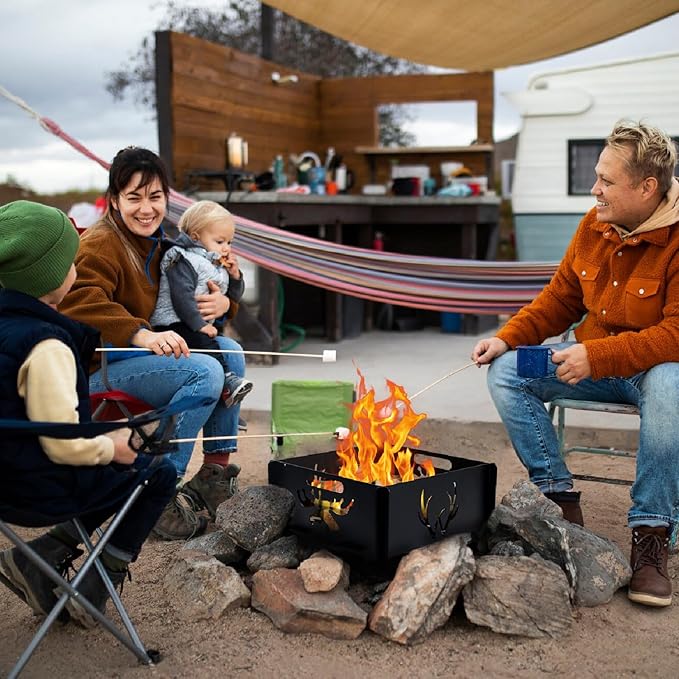 17.5 inch Portable Fire Pit with BBQ Grill for Collapsible Plug Fire Pit Suitable for Camping, Picnics, Courtyards, Garden Bonfires and Outdoor Firewood with Storage Bag (Trapezoid S-17.5in)
