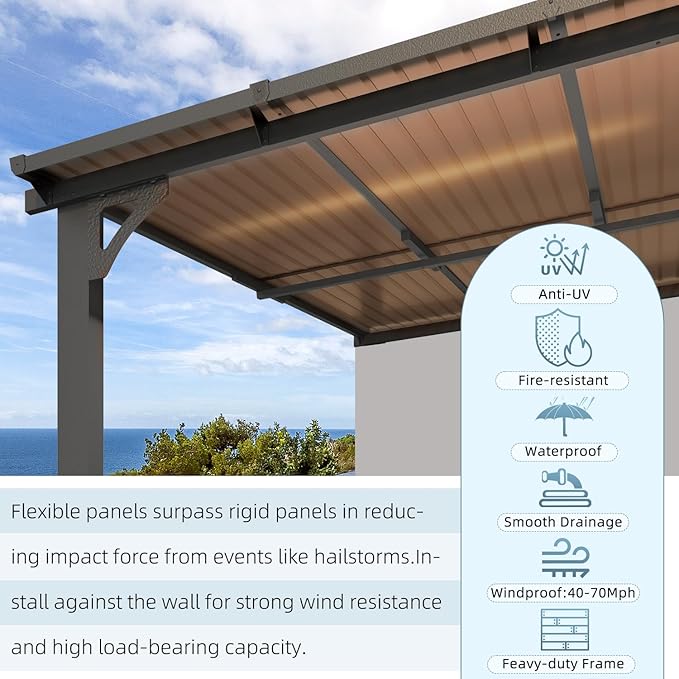 AECOJOY 10' x 10' Adjustable Height Outdoor Gazebo Pergola for Patio, Large Wall-Mounted 8.1-9.8 Ft Hard Top Lean to Metal Heavy Duty Metal Awnings Shelter Pergolas and Gazebos Clearance with Roof