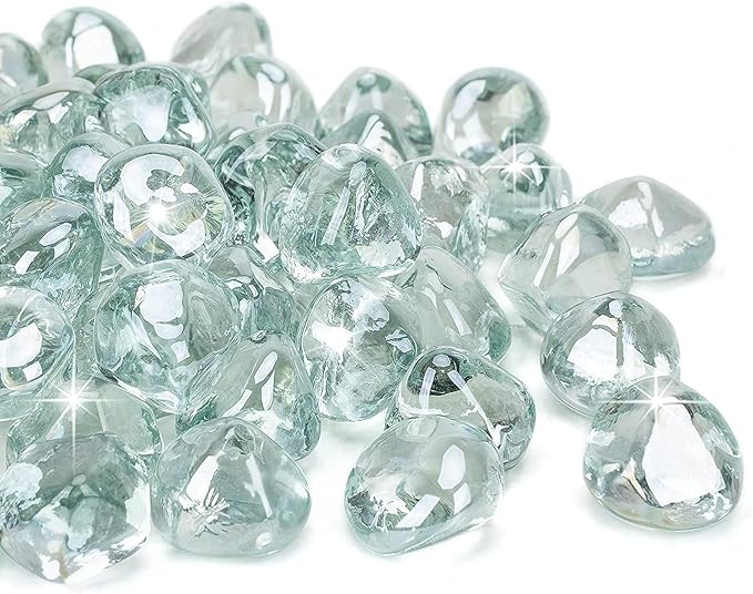onlyfire 10-Pounds Fire Glass Diamonds for Propane Fire Pit, 1 Inch Reflective Firepit Glass Rocks Stones for Gas Fireplace and Fire Pit Table, Crystal Ice