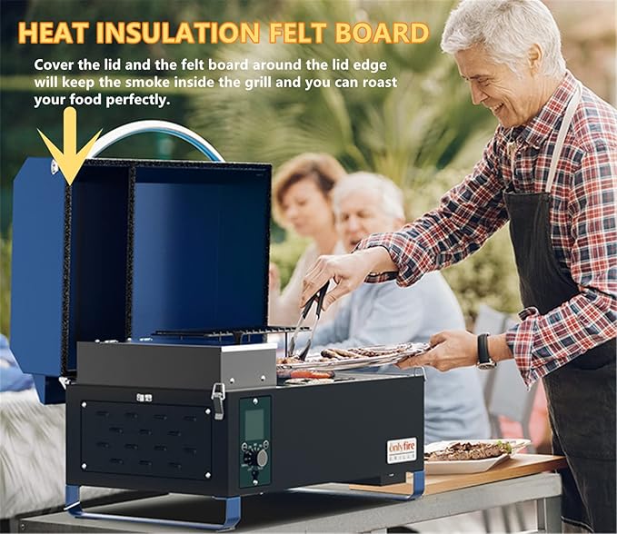 BBQ Wood Pellet Grill Smoker with Digital Control, Meat Probe & 2 Tiers Cooking Area, Portable Tabletop Grilling Stove for BBQ, Smoke, Bake and Roast, RV Camping, Blue GS313