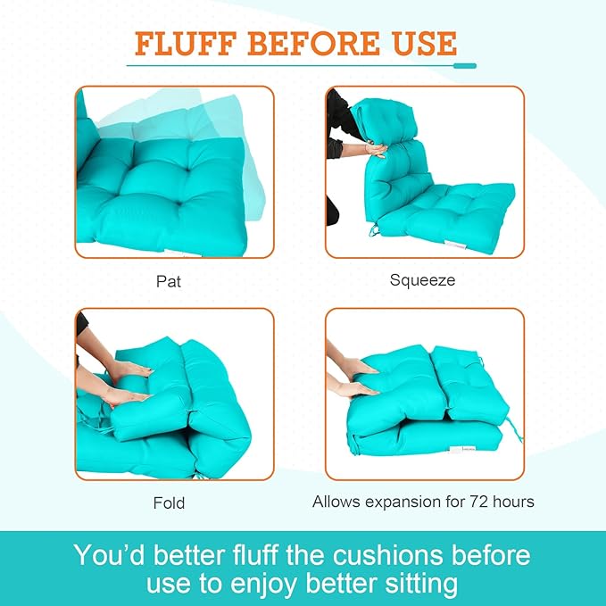 EAGLE PEAK Tufted Outdoor/Indoor High Back Patio Chair Cushion, Set of 1, 46'' x 22'', Blue