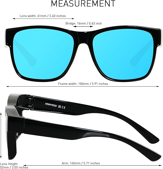 ANDWOOD Fit Over Glasses Polarized Sunglasses for Women Men Oversized Square Shades UV400 Protection