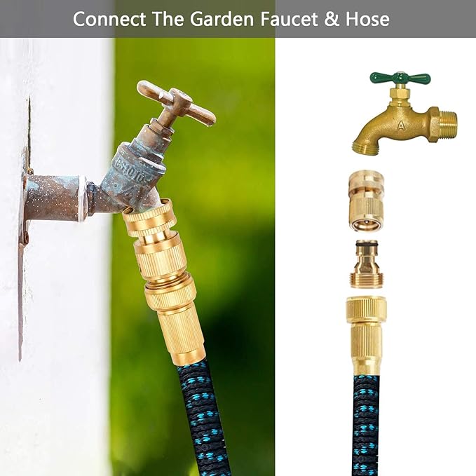 BoArt Garden Hose Quick Connector Set, Solid Brass 3/4 Inch Water Fitings Thread Easy Connect No-Leak Male Female 6 Sets