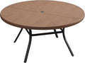 VICLLAX Round Patio Dining Table, 6-8 Person Aluminum Outdoor Dining Table with Umbrella Hole and Storage Shelf for Garden Lawn Deck, 53" Walnut
