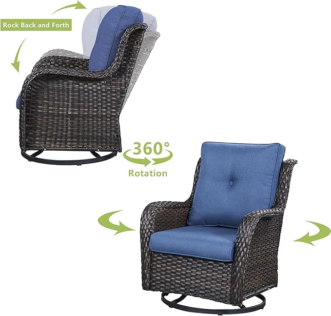 HUMMUH Outdoor Patio Furniture with Fire Pit Table Outdoor Conversation Set PE Wicker Patio Couch Swivel Glider Chairs for Balcony Garden,Lawn,Deck