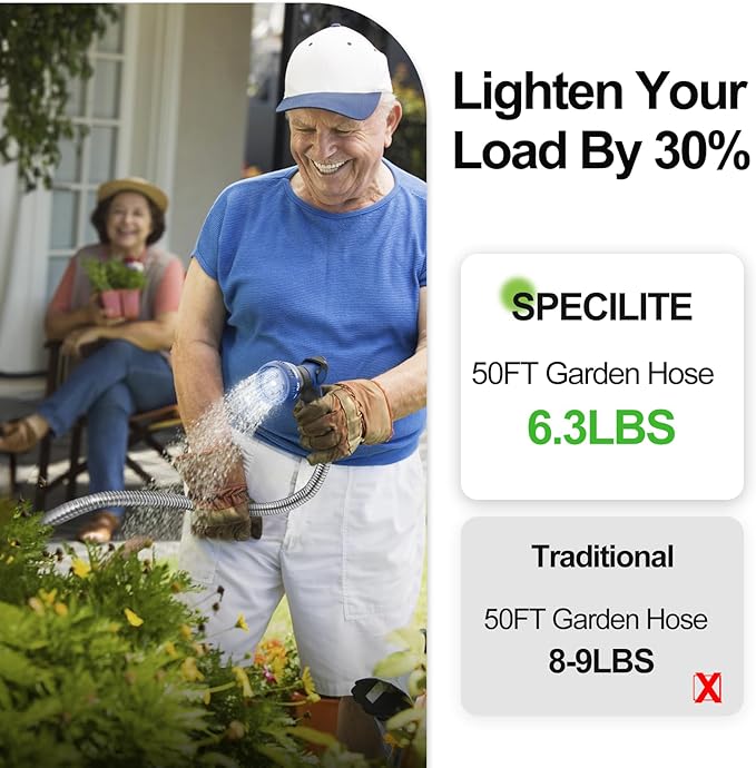 SPECILITE 25ft 304 Stainless Steel Garden Hose Metal, Heavy Duty Water Pipe with Nozzles for Yard, Outdoor - Flexible, Never Kink & Tangle, Puncture Resistant (Sliver)