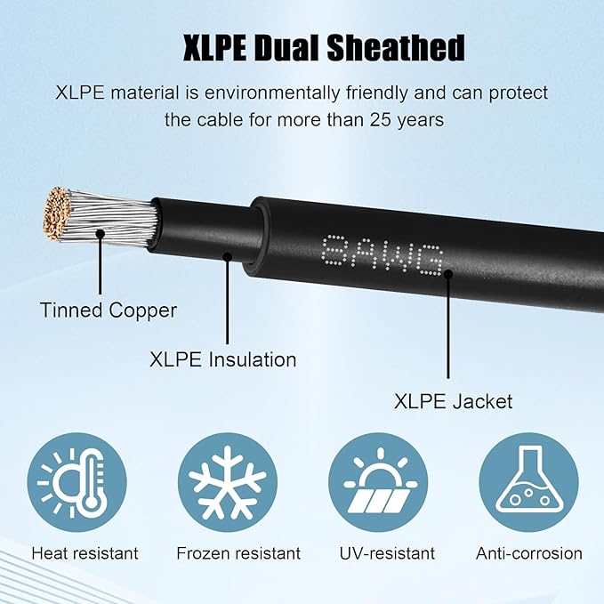 8 AWG Solar Extension Cable 20FT Black + 20FT Red, 8 Gauge Solar Panel Wire Male to Female Tinned Copper Wire for Solar Panel, Automotive, RV, Boat, Outdoors