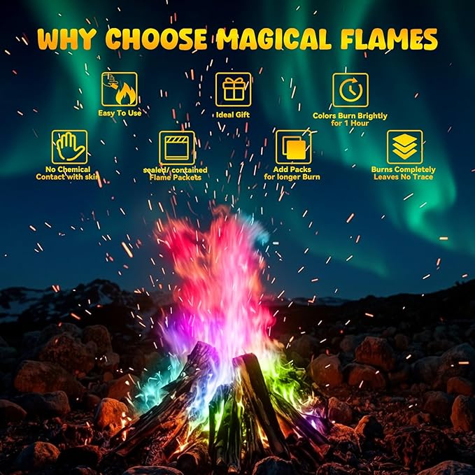 Hotdevil Fire Color Changing Packets (12Pack) Magical Flames Fire for Outdoor Campfires, Fire Pits, Fireplaces,Campfire Accessories, Compatible with Wood