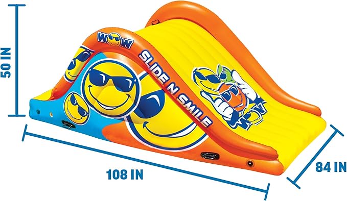 Wow Sports - Sports Slide N Smile - Inflatable Floating Giant Water Slide for Adults & Children - Pool Accessory - Perfect for Lake & Pool Parties - 2 Lanes (9 ft)