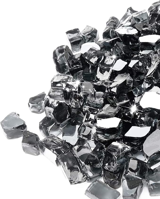 GASPRO 10 lbs Fire Glass for Fire Pit, 1/2-Inch Glass Rocks for Propane or Gas Fireplace, Add Ambience to Gatherings and Parties for Outdoors and Indoors, Reflective Black