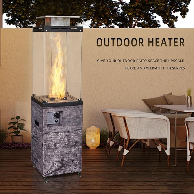 Outdoor Patio Propane Fire Heater with Weather Cover Glass 41000 BTU Fireplace Patented & CSA Certificated, Gray