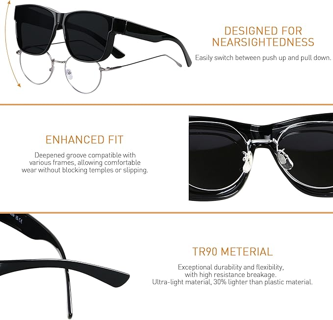 ANDWOOD Fit Over Glasses Polarized Sunglasses for Women Men Oversized Square Shades UV400 Protection