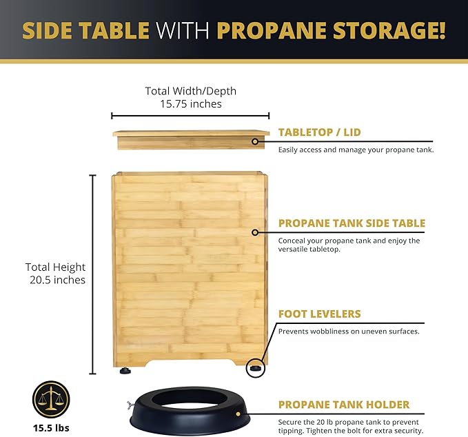 43" Gas Fire Pit Table with Propane Tank Cover Table Wood Grain Design Square Includes Lava Rocks and Weatherproof Cover for Outdoor Patios Parties Garden 50,000 BTUs CSA Certified