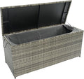 CHUNLY 113 Gallon Outdoor Waterproof Large Wicker Deck Box with Lids Indoor Storage Bench Storage Cabinet for Patio Furniture Cushions, Packages, Pillows and Garden Tools, Gray