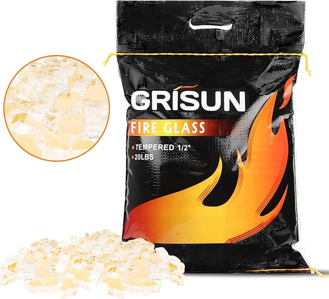 GRISUN Gold Fire Glass for Fire Pit, 20 Pounds 1/2 Inch High Luster Reflective Tempered Glass Rocks for Natural or Propane Fireplace, Safe for Outdoors and Indoors Firepit Glass