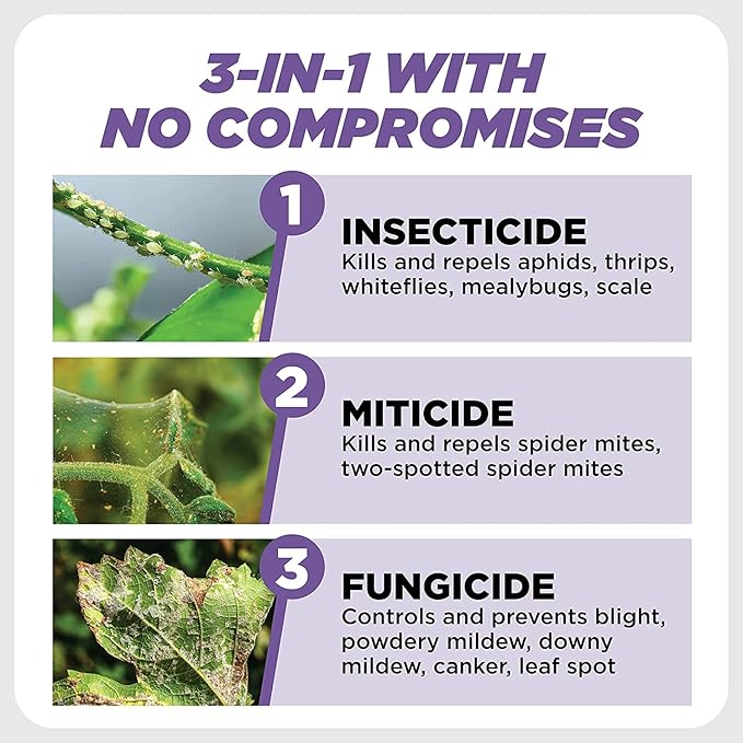 Earth's Ally 3-in-1 Plant Spray for Pests and Disease - Organic Insecticide, Fungicide and Spider Mite Control - OMRI Listed Indoor Outdoor Garden Spray - Safe for Pollinators, Kids and Pets - 32 oz