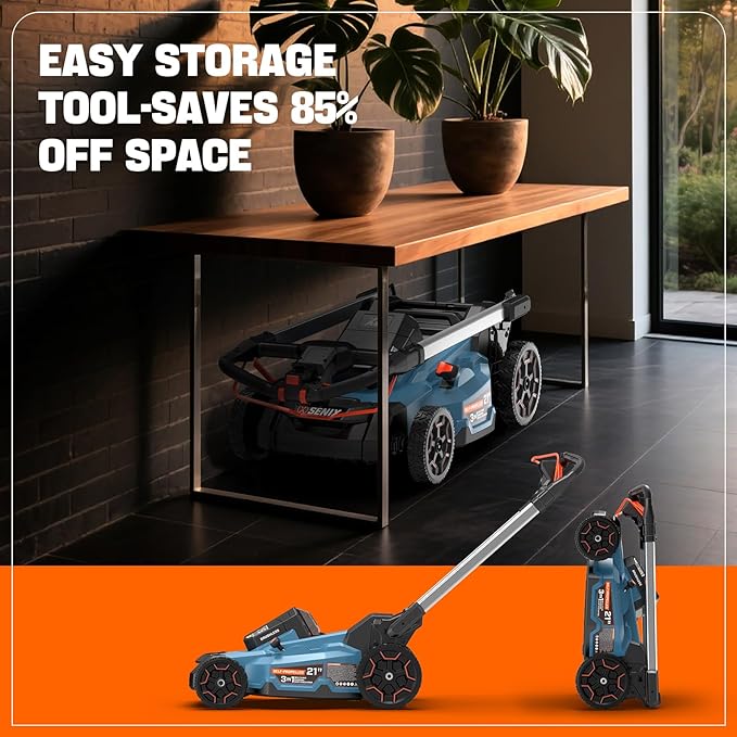 SENIX X6 60 Volt Max* 21-Inch 3-in-1 Cordless Push Lawn Mower,Self-Propelled,with Bagging,Mulching,Side Discharge,Height Adjustment,Smart Display,8Ah Lithium-ion Battery&Charger Included (LPSX6-H)