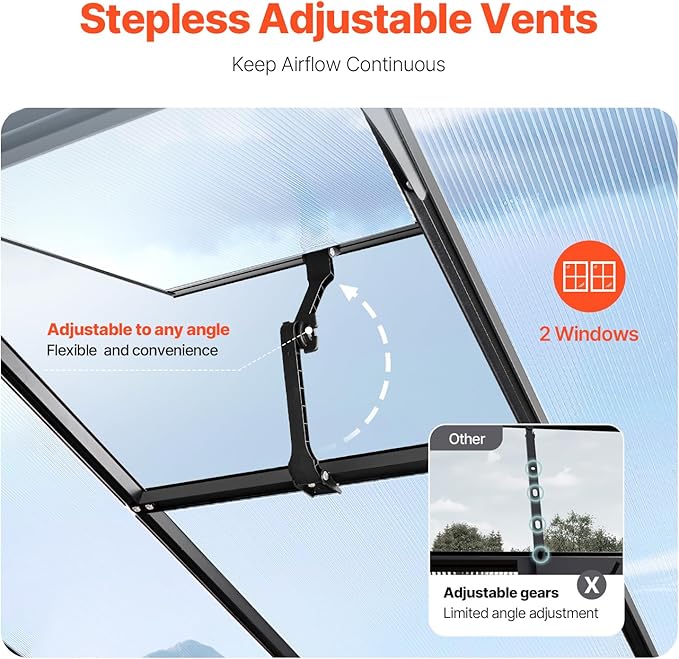 VEVOR Polycarbonate Greenhouse, 8 x 14 Ft, Outdoor Greenhouse with 2 Vent Windows, Pavilion Styled with Hinged Door, Aluminum Large Walk-in Greenhouse Kit for Outside Garden Backyard