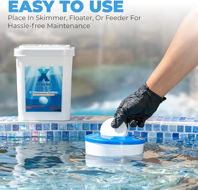 Xtremeclear 3-Inch Chlorine Tablets 99% Pure Tri-Chlor for Swimming Pools Spa Hot Tub 10lbs Bucket - Individually Wrapped Stabilized Sanitizer Slow Dissolving